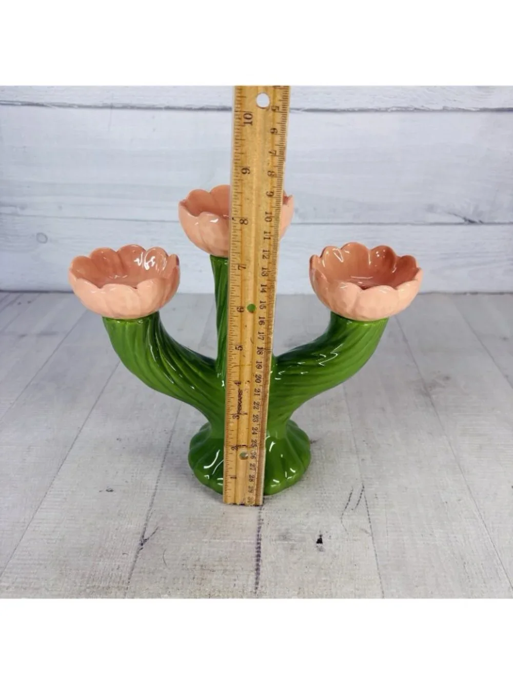 Threshold Target GREEN CACTUS Peach Flowers Ceramic Candle Holders Candelabra